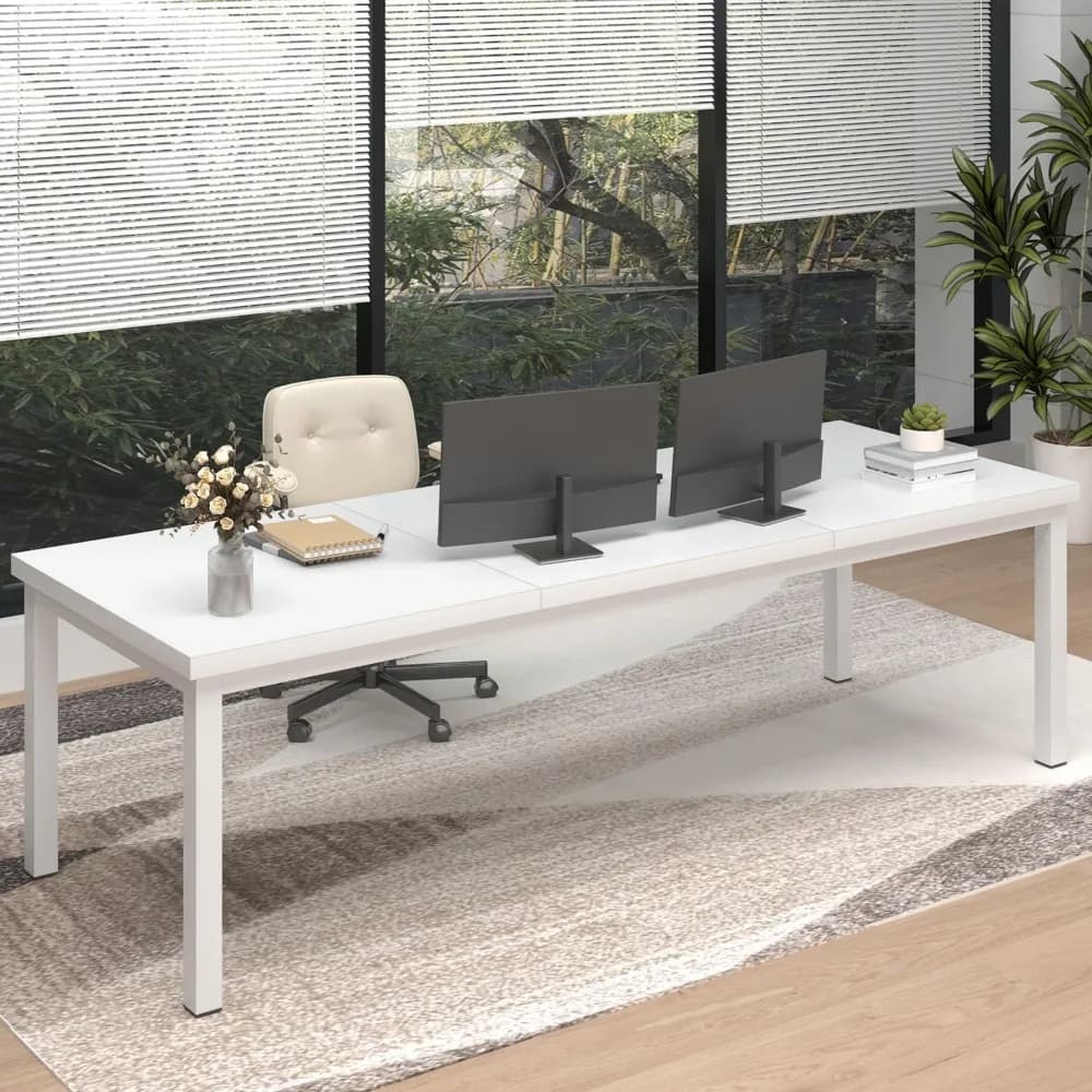 Bureau d'ordinateur long pour 2 personnes, grand bureau double de 70 pouces avec plateau profond, bu