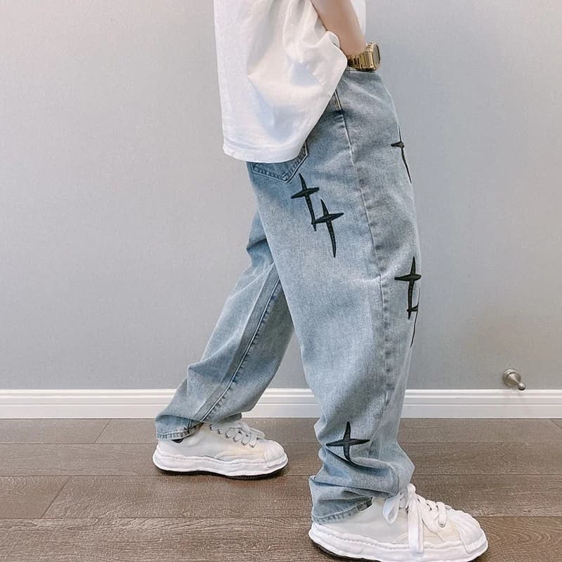 Jean imprimé pour hommes, Streetwear, Baggy, jambes larges, mode coréenne, drapé, droit, décontracté