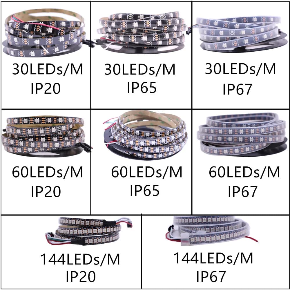 Bande de pixels Led intelligente WS2812B 30/60/144 Pixels/led/M, PCB noir/blanc, WS2812B/M, IP30/IP6