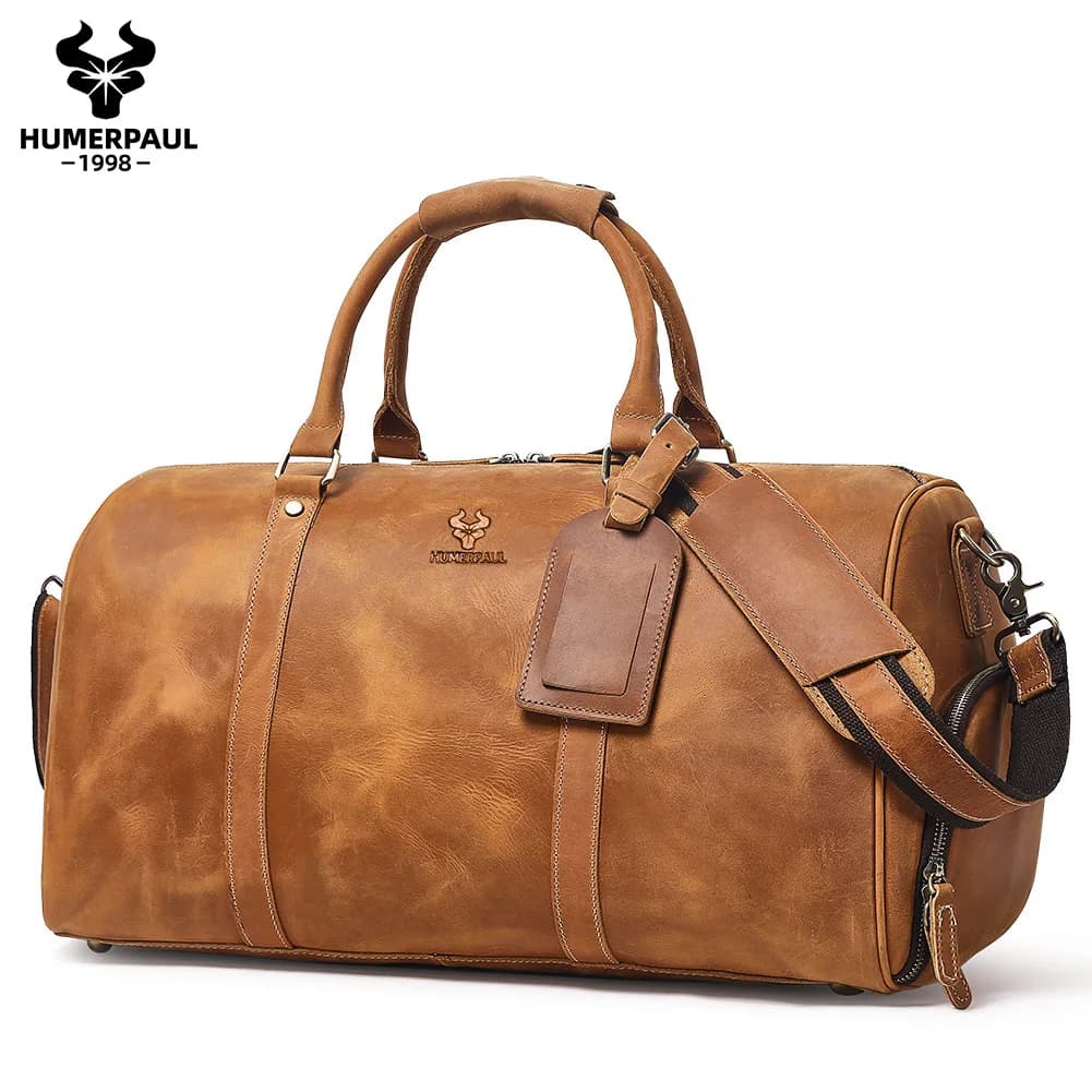 Sac de sport en cuir Crazy Horse pour hommes, sac de voyage de grande capacité pour ordinateur porta