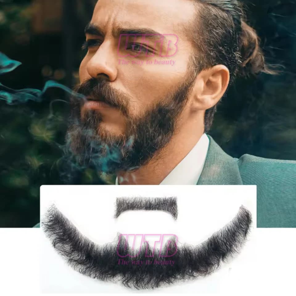 Fausse barbe synthétique, moustache réaliste, Costume de barbiche noire, cheveux du visage, dentelle