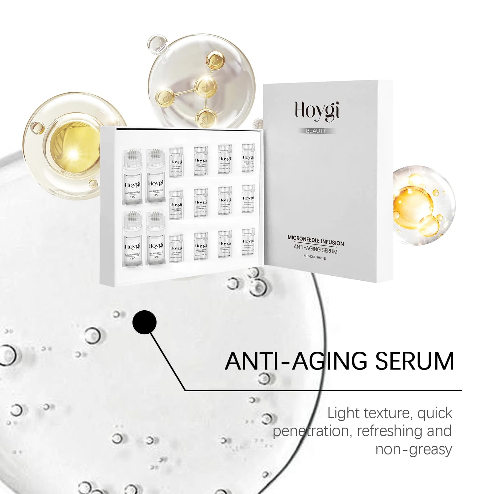 Kit Sérum Raffermissant Visage avec Rouleau Microneedle Anti-Âge, Essence Hydratante et Lissante pou