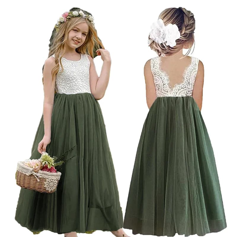 Nouvelle robe de fille de fleur bébé enfants été princesse fête dentelle robes d'anniversaire de mar