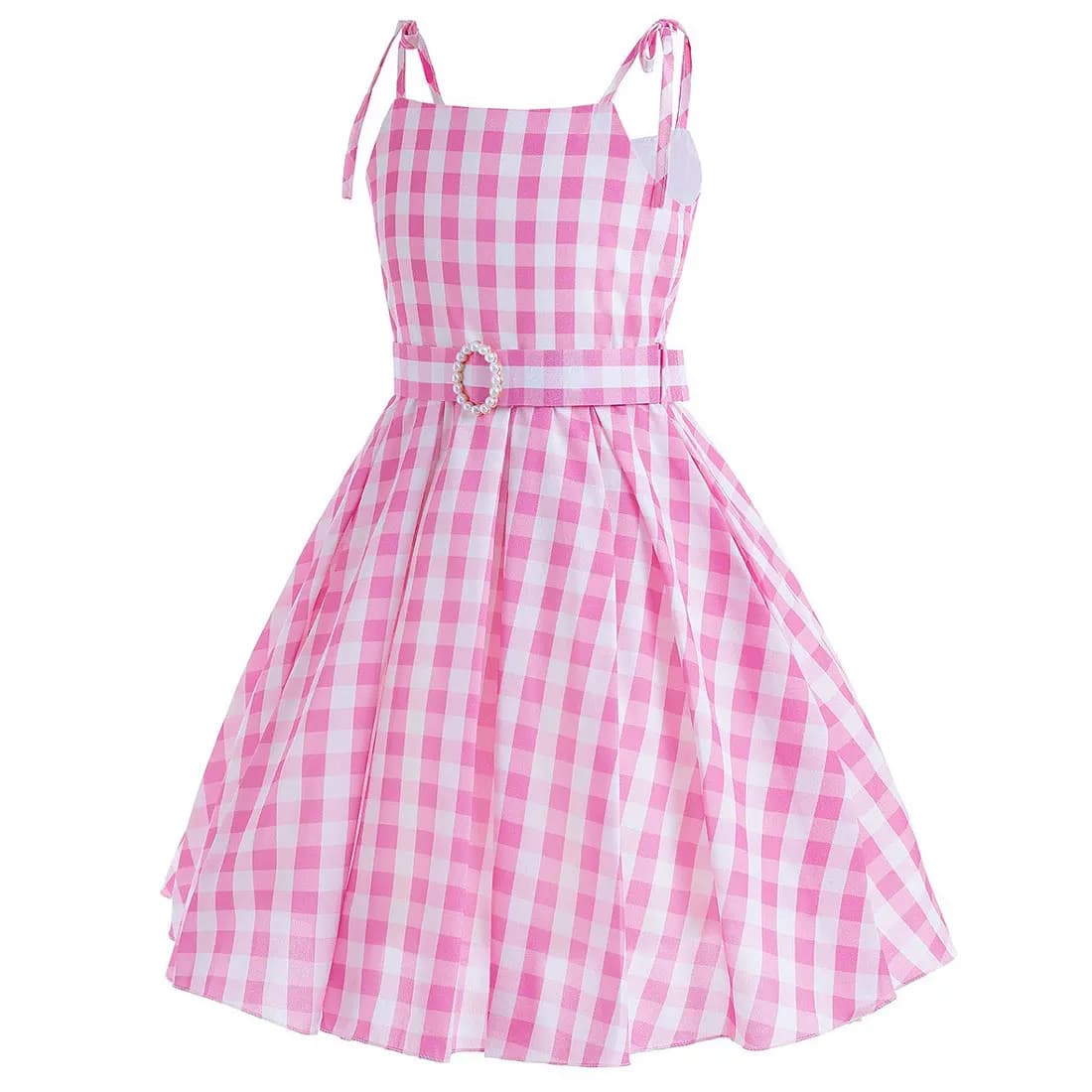 Robe d'été rose bébé sans manches à carreaux et fines bretelles pour fille, style cow-boy, inspirée 