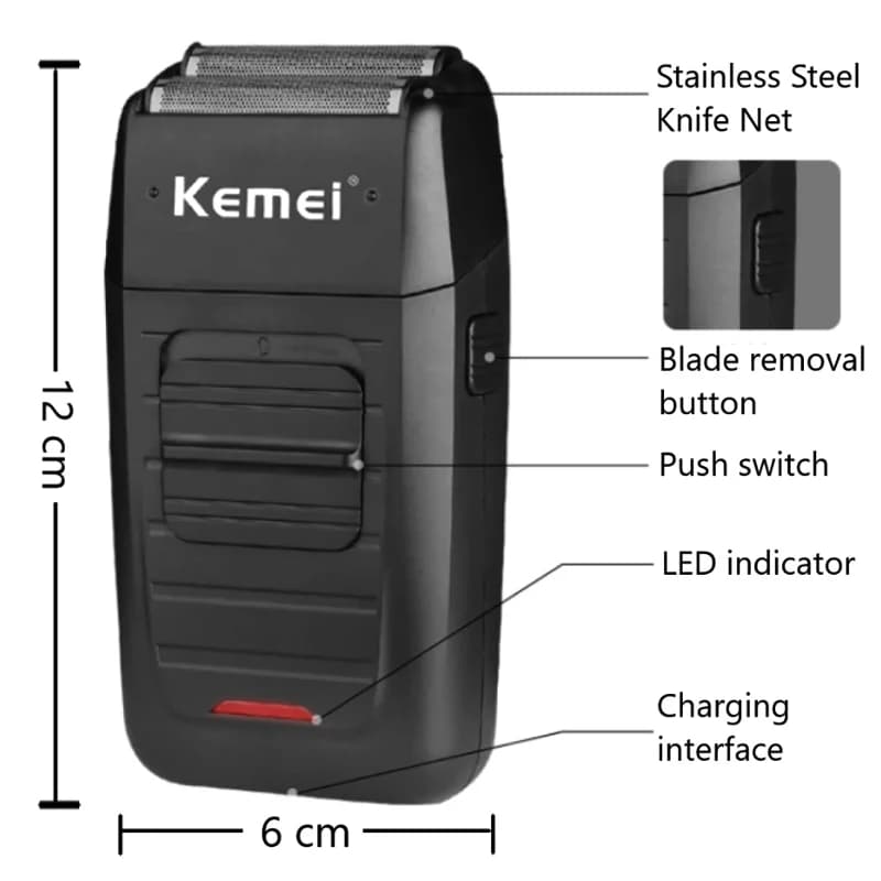 Kemei rasoir sans fil Rechargeable pour hommes double lame alternative barbe rasoir soins du visage 