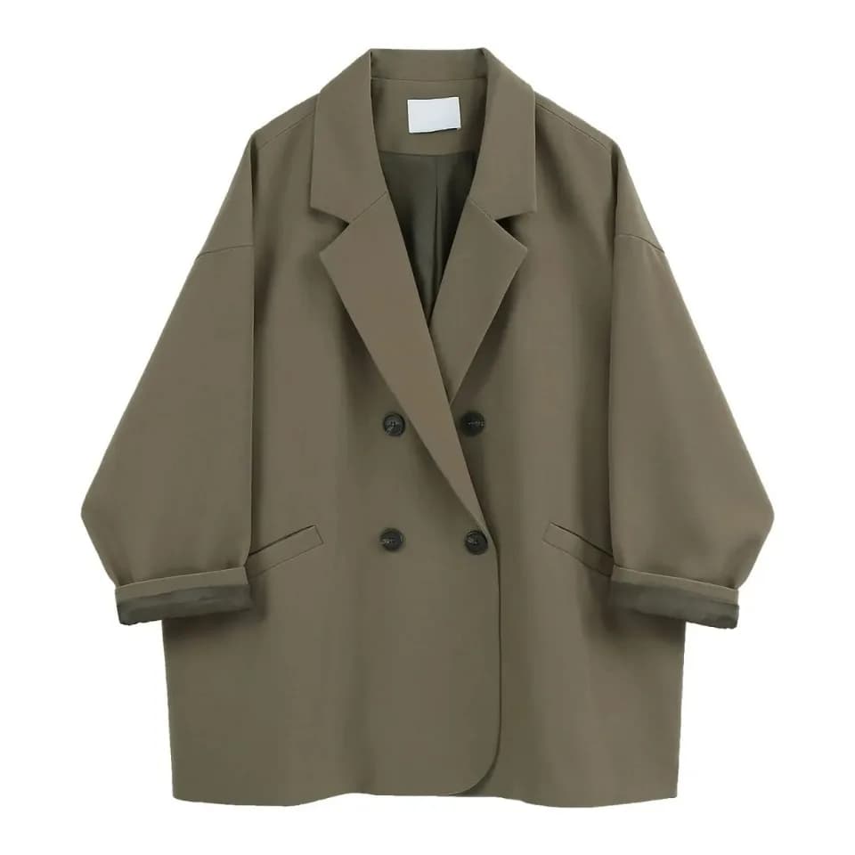Blazer croisé à manches longues pour femmes, veste chic coréenne, manteau de printemps noir, vêtemen