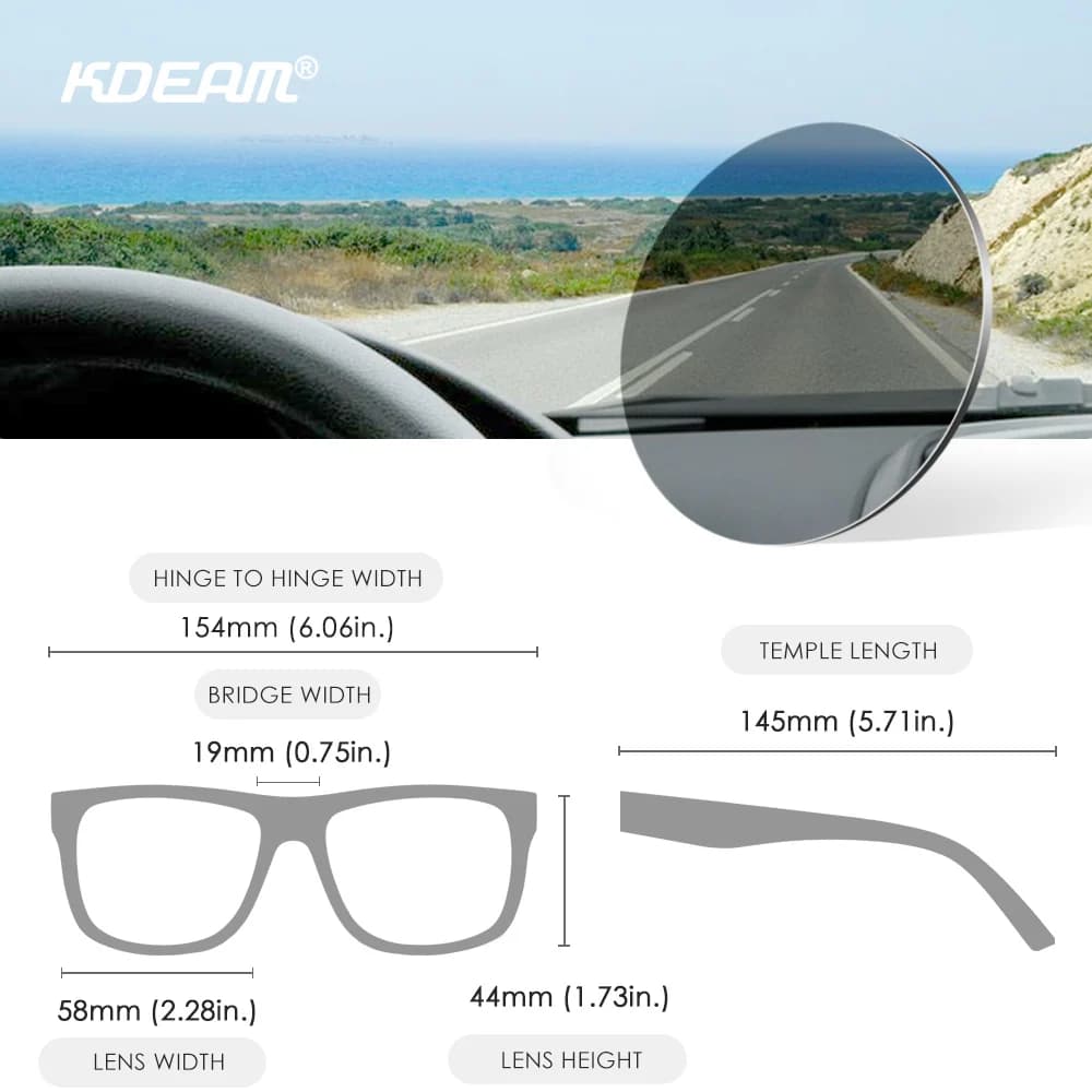 KDEAM-Lunettes de soleil polarisées photochromiques pour hommes, lunettes de vision nocturne, grande