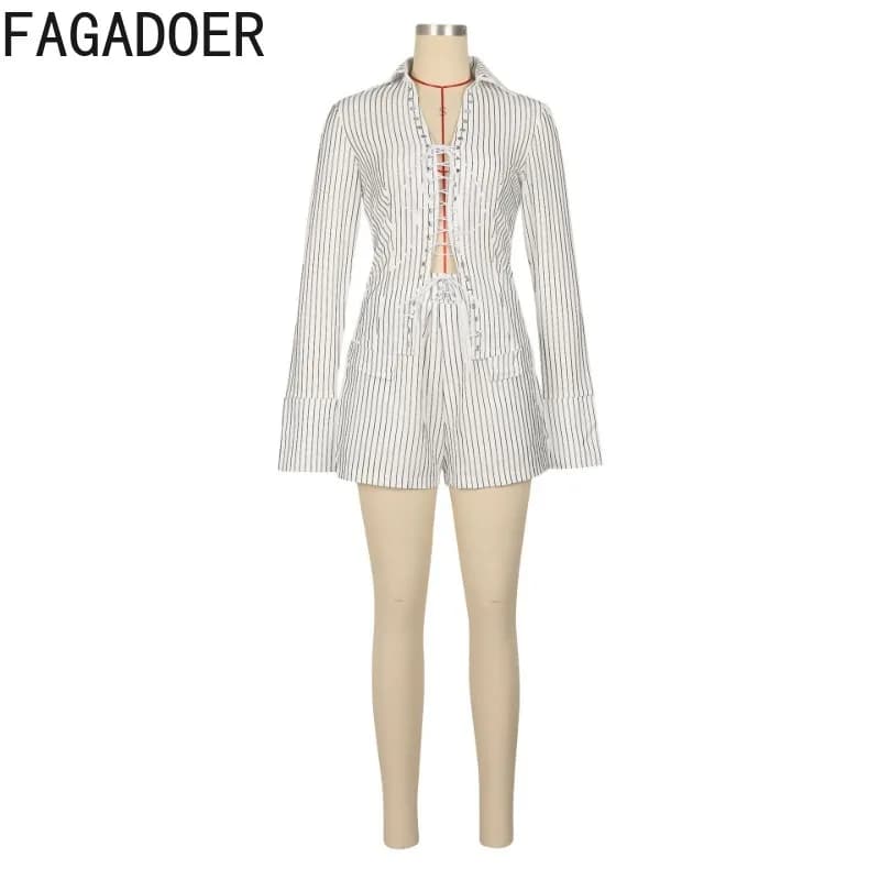 FAGADOER Sexy rayure Patchwork 2 pièces ensembles femme tenue pansement manches évasées haut court +