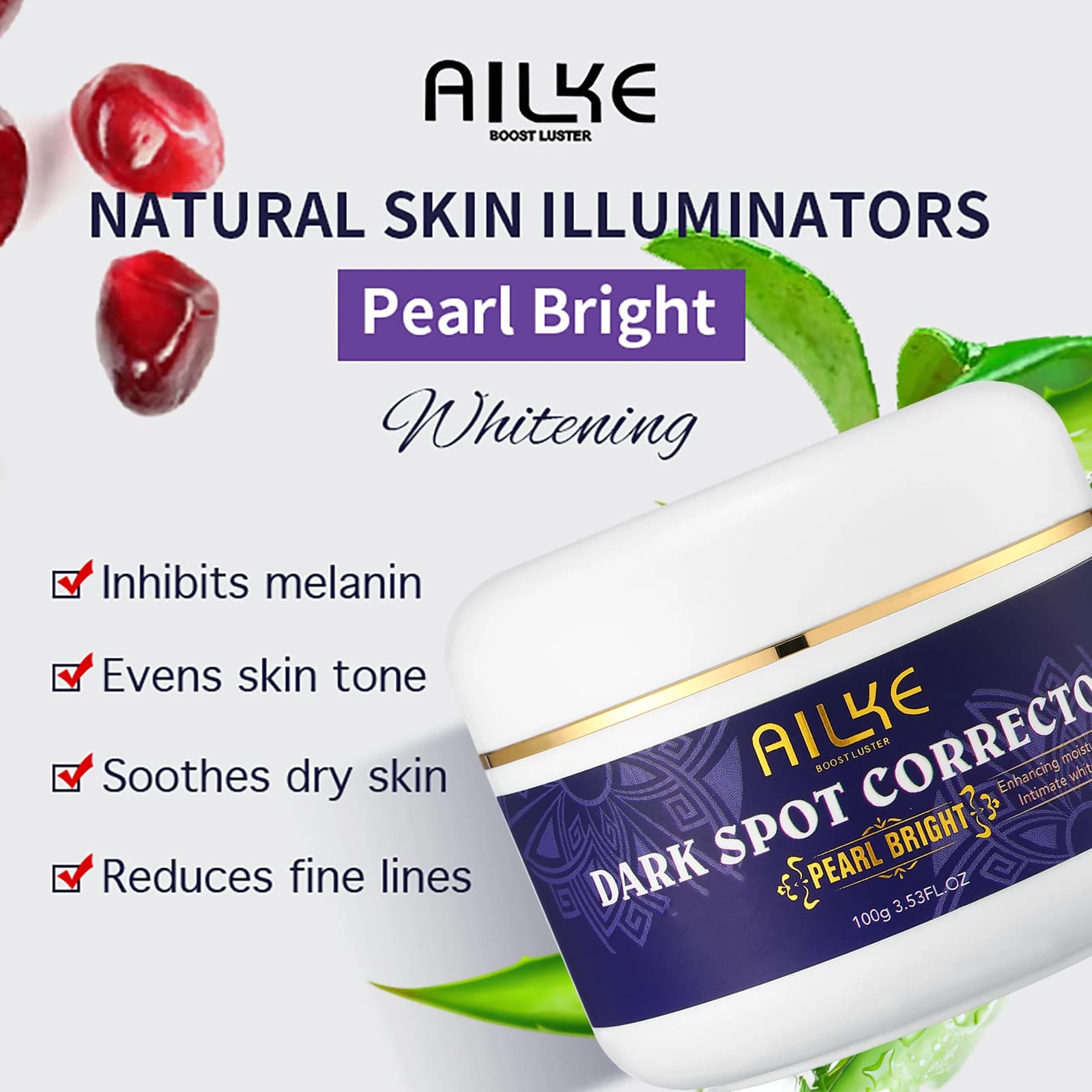 AILKE Crème visage dissolvant de taches foncées Double Glutathion, pour aisselles, coudes, jambes, t