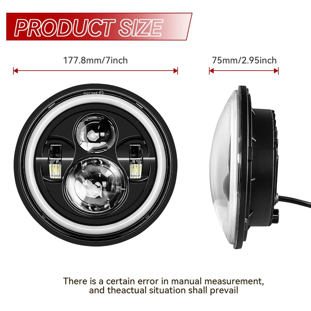 Phare LED de 7 pouces + phares antibrouillard 4.5 pouces, support de 7 pouces, pièces d'anneau de mo