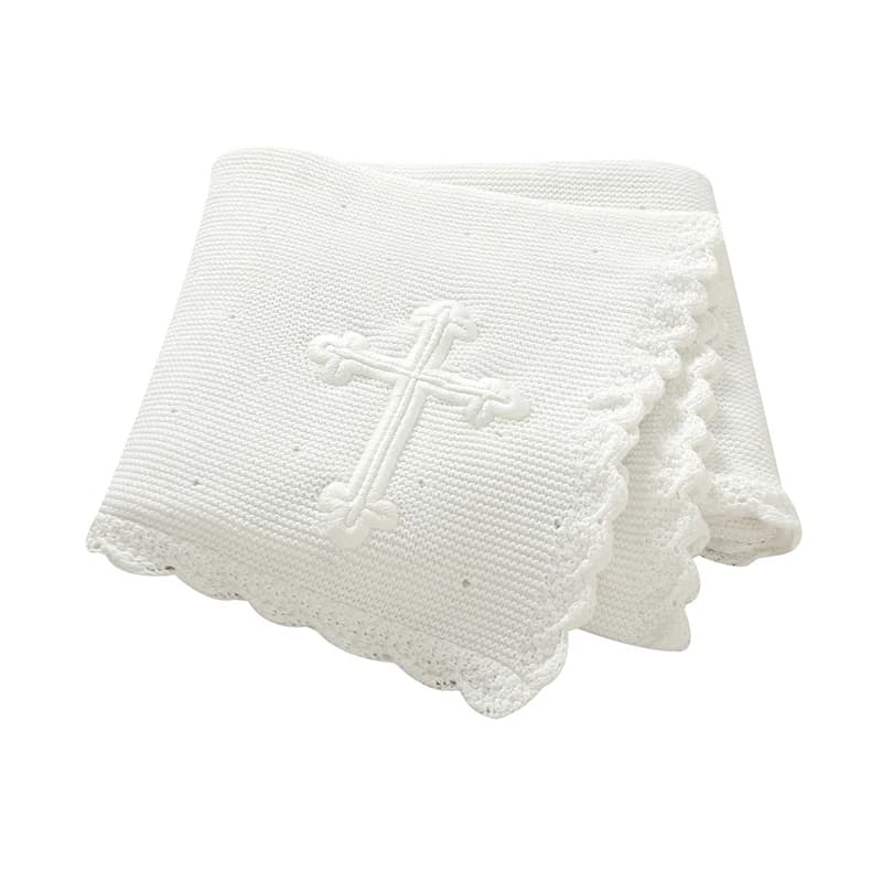Couvertures de baptême pour bébé, 100x80cm, tricot doux en coton avec coutures croisées, pour nouvea