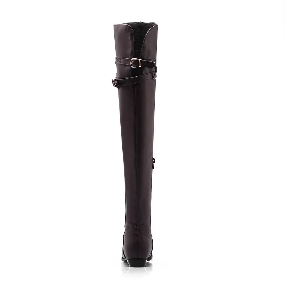 Bottes longues à bout rond pour femmes, bottes au-dessus du genou, ceinture en cuir, chaussures sexy