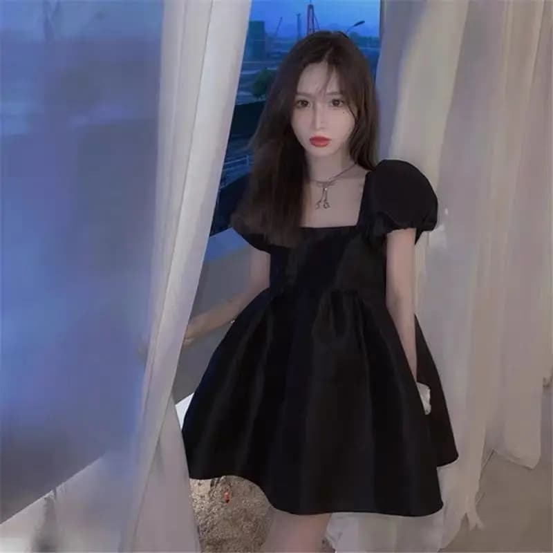 Mini robe de Rhà manches bouffantes pour femmes, robes de princesse noires douces, style français, t