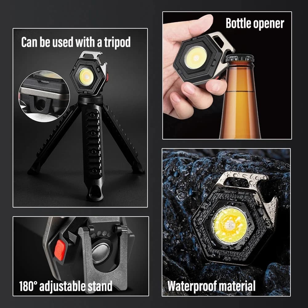 Mini lampe de poche LED pour Camping, lanterne avec chargeur USB, porte-clés COB, projecteur de trav