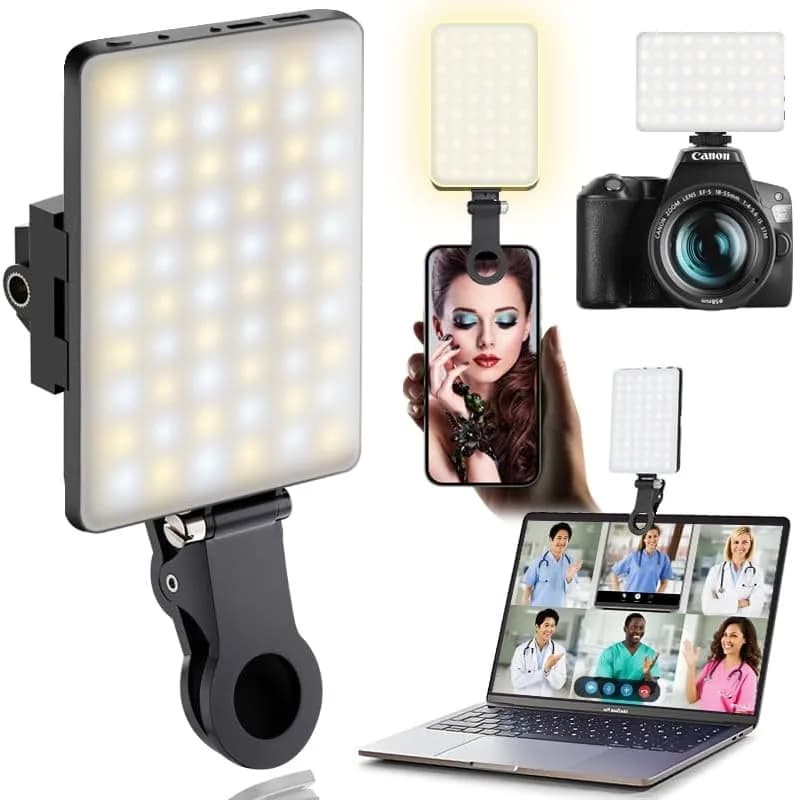 Lumière pour selfie portable à clipser LED ; Éclairage de vidéoconférence, 3 modes d'éclairage, adap