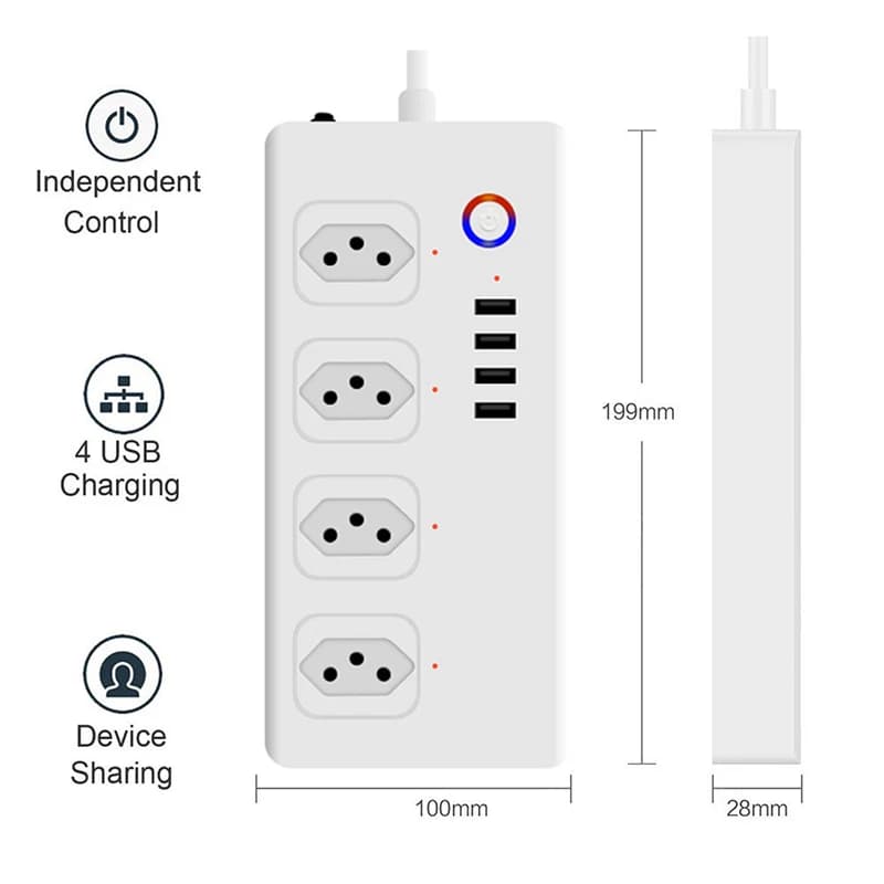 8 Ports WiFi Tuya Smart Brazil Power Plug 4 prises 4 USB Super Charing Sockets Alexa Google Accueil 