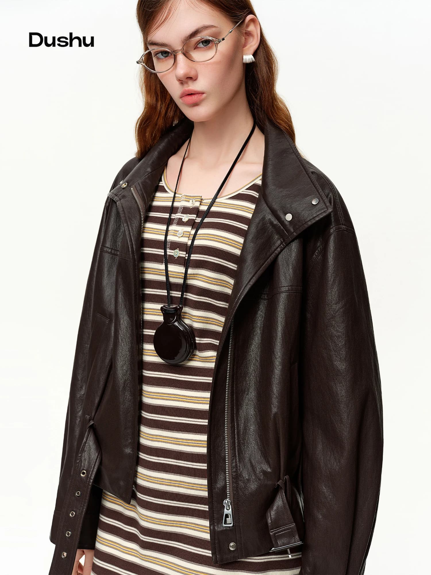 Veste en cuir décontractée de style coréen DUSHU, nouvelle collection printemps 2026, veste courte d