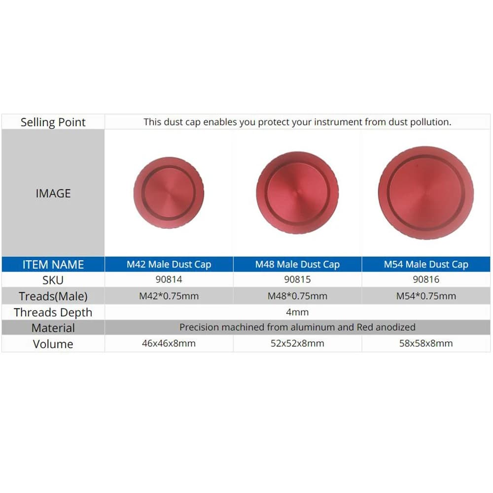 EYSDON entièrement métallique (M42/ M48/ M54x0.75mm) filetage mâle capuchon anti-poussière oculaire 