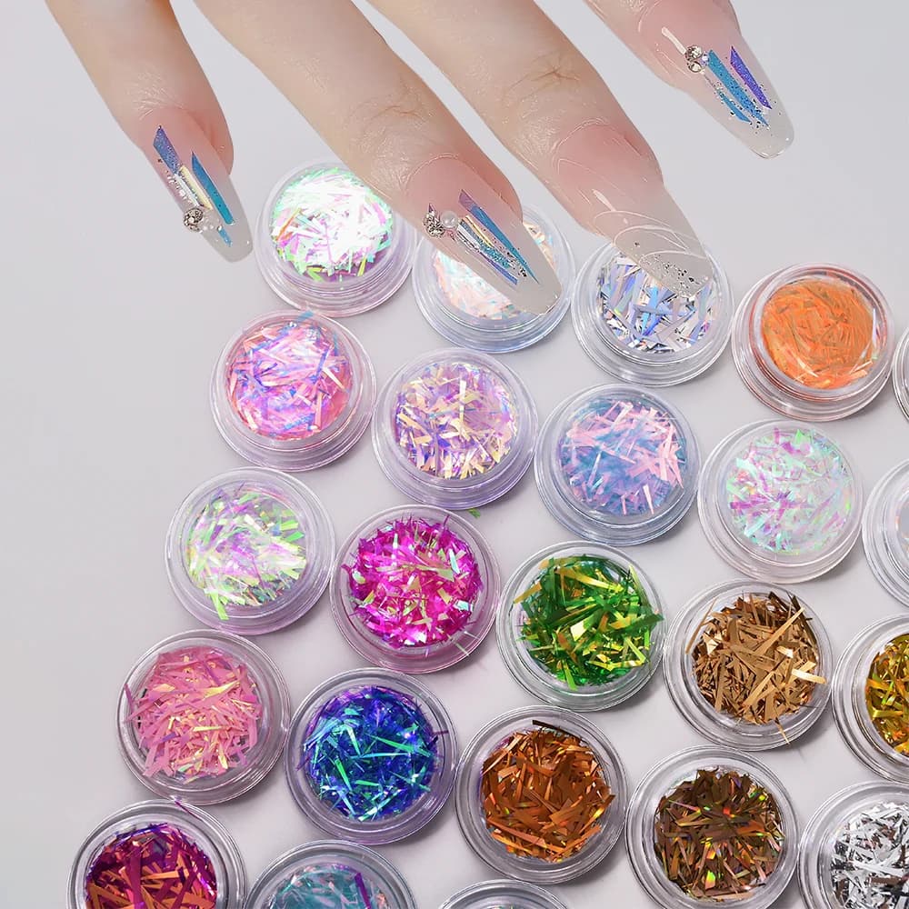 Autocollant pour ongles ligne effet verre, 1 pot, scintillant, aurore irrégulière, papier verre, pai