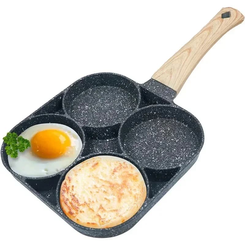 Poêle à omelette à quatre trous en pierre médicale, antiarina, à fond plat, pour œufs, boulettes, pe