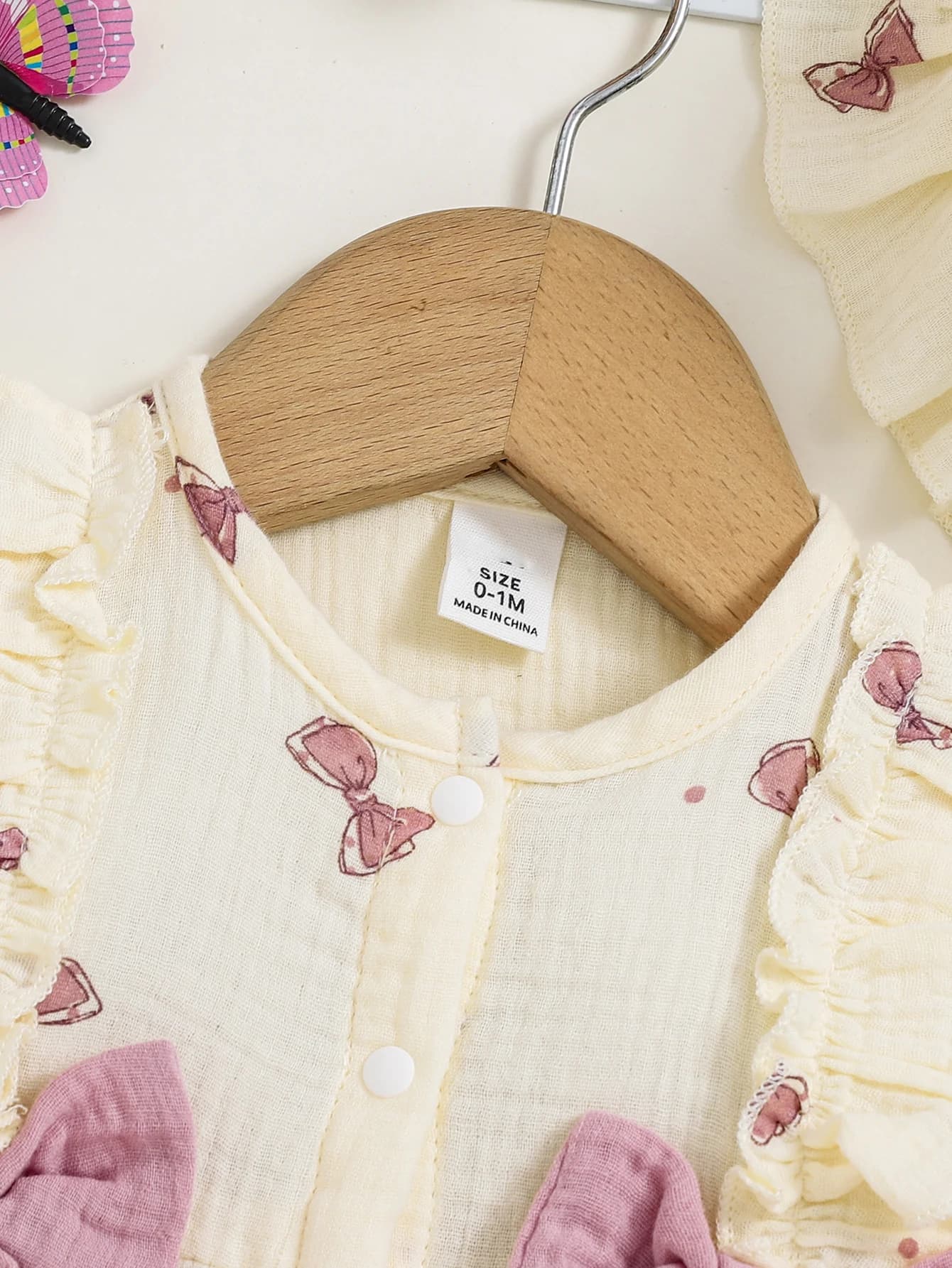 Robe pour bébé fille de 0 à 9 mois, 2 pièces, col rond, imprimé nœud, bord à volants, ensemble de ch