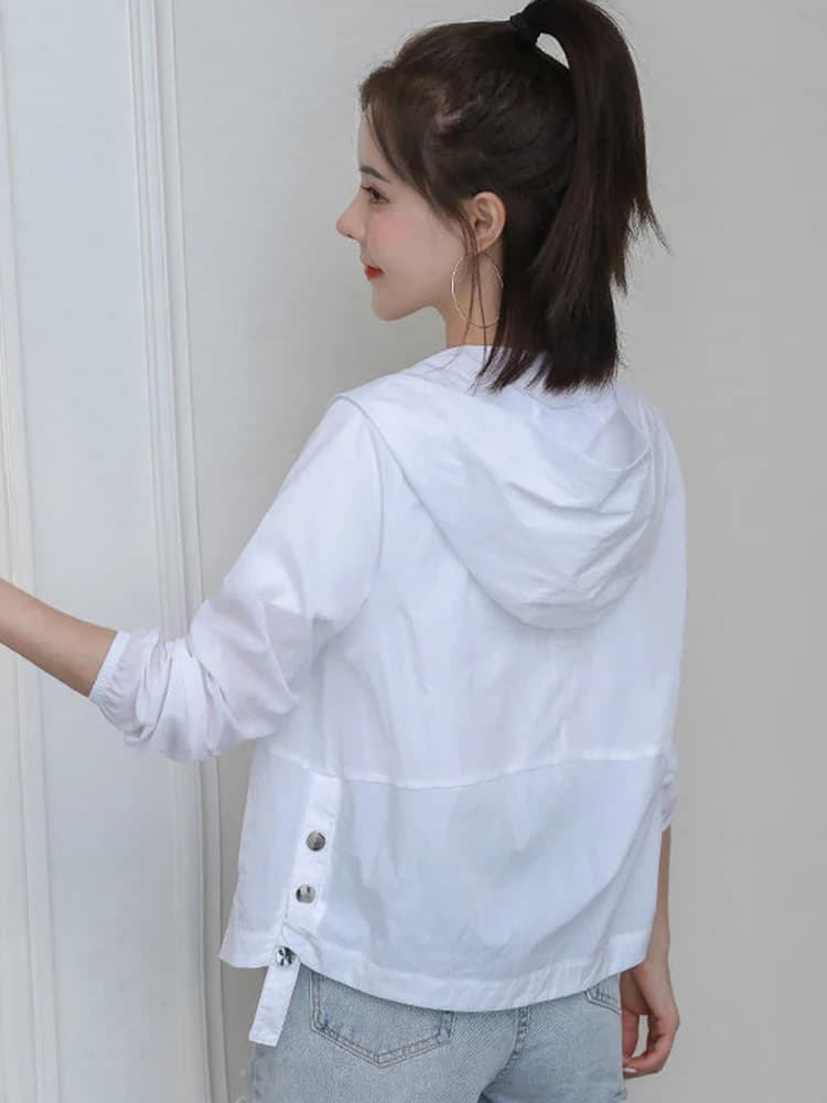 Manteau d'Été à Capuche pour Femme, Veste Courte, Anti-UV, Respirant, Mince, Protection Solaire, à M
