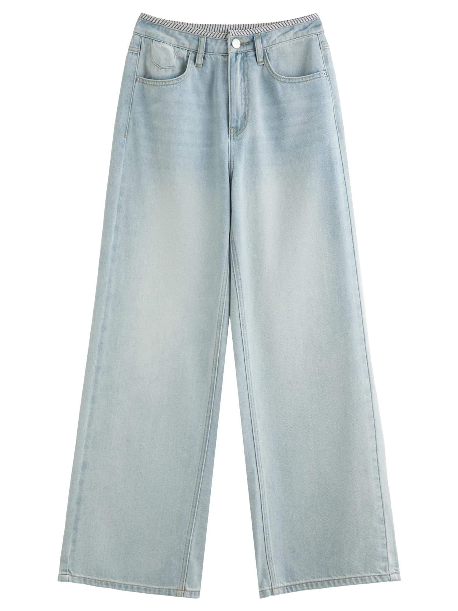 DUSHU jean de couleur claire été 2025 nouveau Style à la mode tout-match taille haute rayé couture p