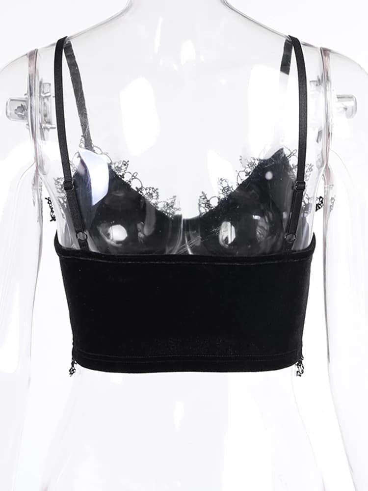 Velours Y2K centre commercial Goth culture hauts noir dentelle garniture Emo Alternative esthétique 