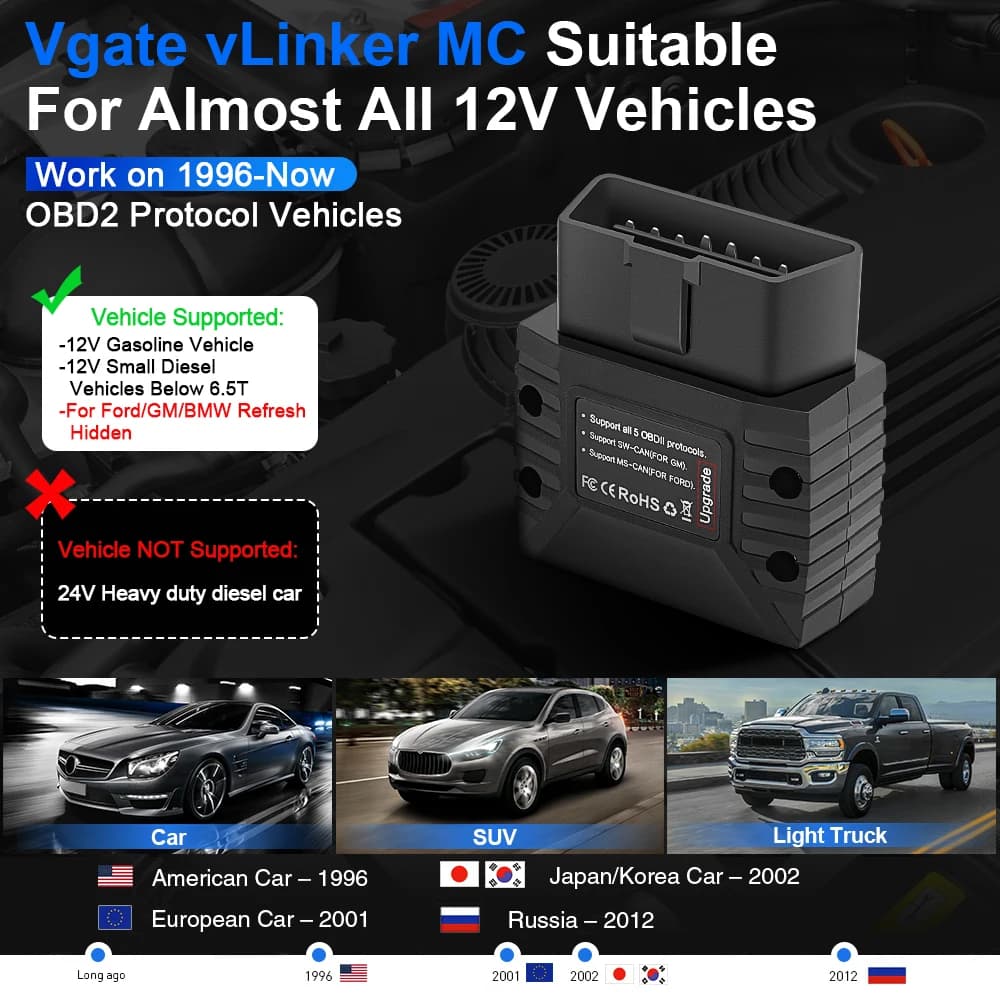 Vgate-Outil de diagnostic automatique de voiture, vLinker MC +, ELM327, V2.2, Bluetooth 4.0, WiFi, O