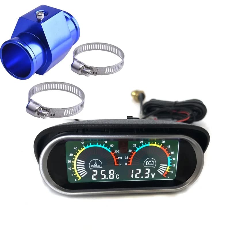 Jauge de température et de voltmètre LCD automatique 2 en 1 avec adaptateur de tuyau de Joint 1/8NPT