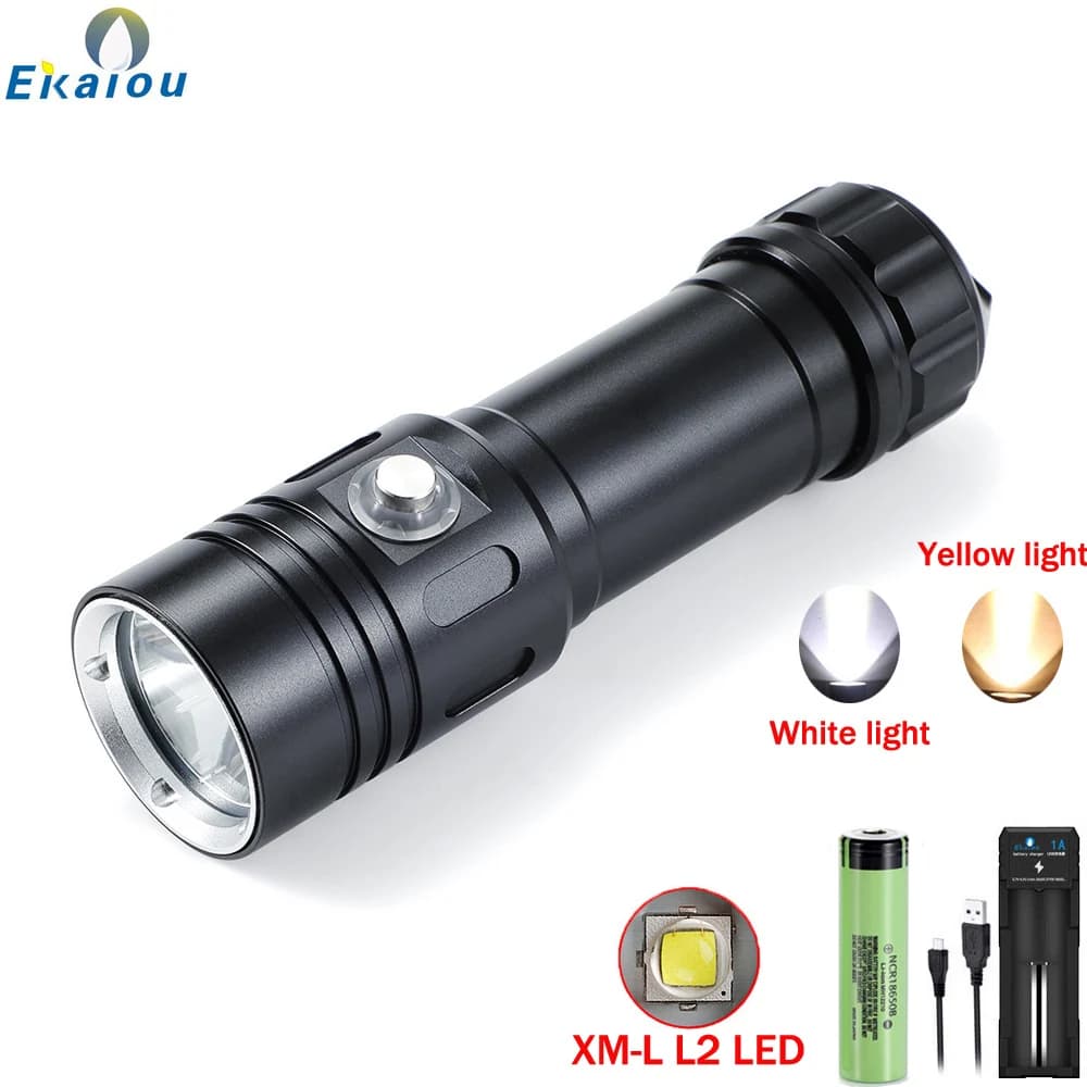 Ekaiou lumière de plongée 2000 Lumens Super lumineux lampe de poche de plongée sous-marine IP68 étan