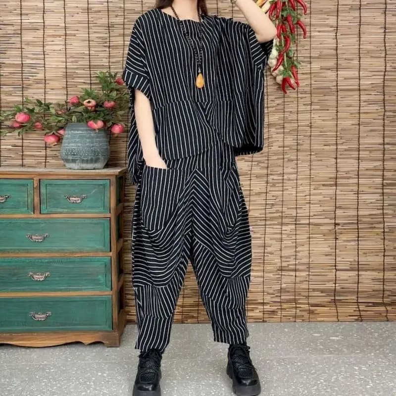 Mode rétro ample T-shirt ensembles femmes été 2025 nouveaux costumes irréguliers décontractés chauve