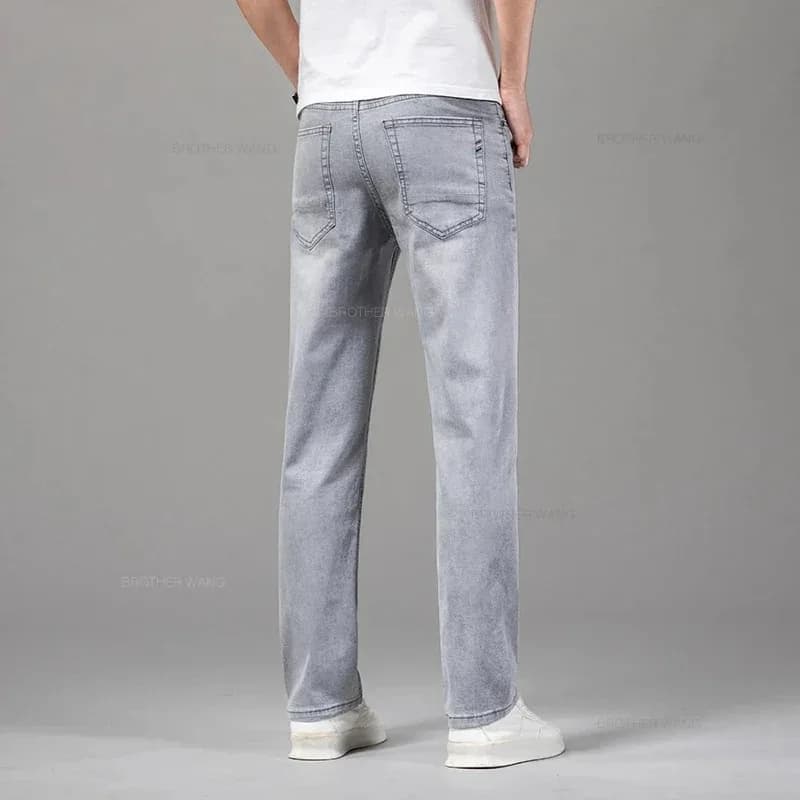 Été élastique hommes jean mode gris confortable affaires droite Stretch coton décontracté Denim pant