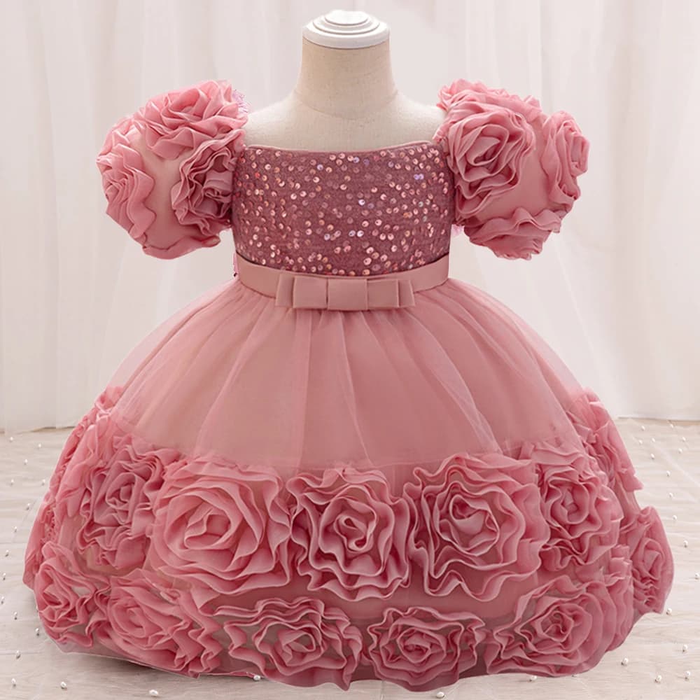 Robes à fleurs à paillettes pour petites filles, en dentelle, pour mariage, noël, fête de 1er annive