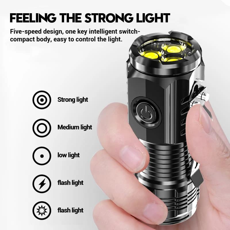 Mini lampe de poche 3LED Super brillante, avec Clip pour stylo et aimant arrière, batterie intégrée,
