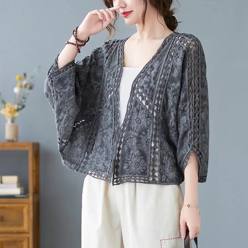 Espèrement-Cardigans d'été évidés pour femmes, vêtements fins, vintage, chic, gracieux, résistant au