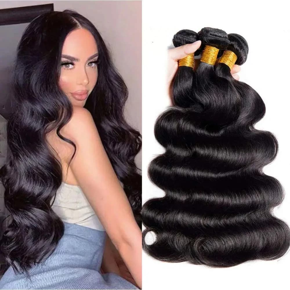 Extensions de cheveux humains Remy brésiliens, ondulés, couleur noir naturel, 1/3/4 pièces, 40 pouce