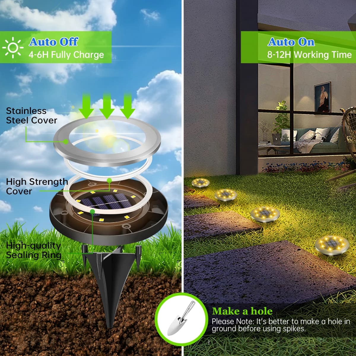 Lampes solaires au sol LED étanches, éclairage d'extérieur lumineux dans le sol, éclairage paysager 