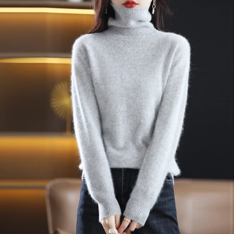 Pull à col haut pour femme, pull en cachemire de vison pur, tricoté, doux, à la mode, vêtements chau