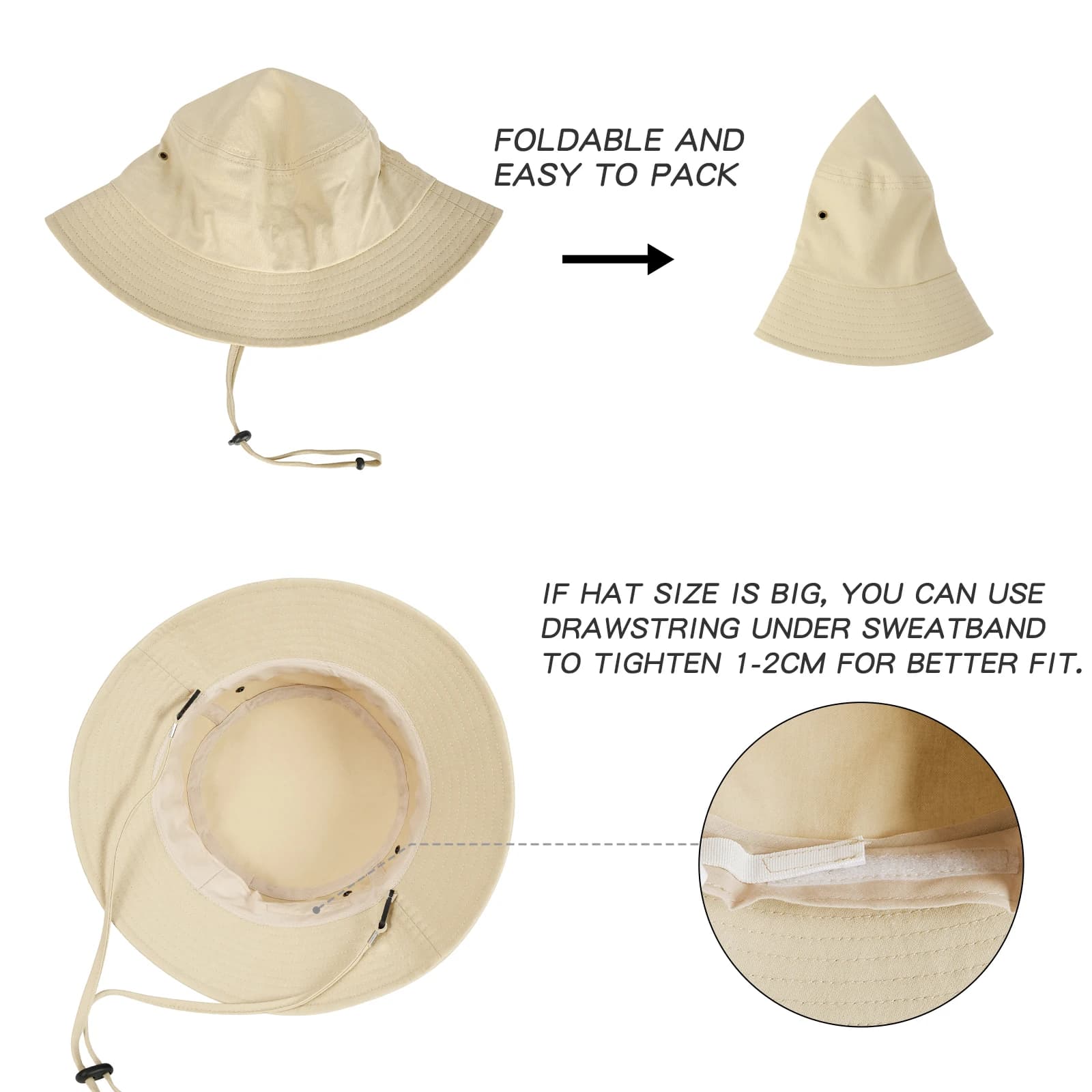 BOTVELA Chapeaux seau pour unisexe, chapeau de pêche d'été, respirant, pliable, à large bord, Protec