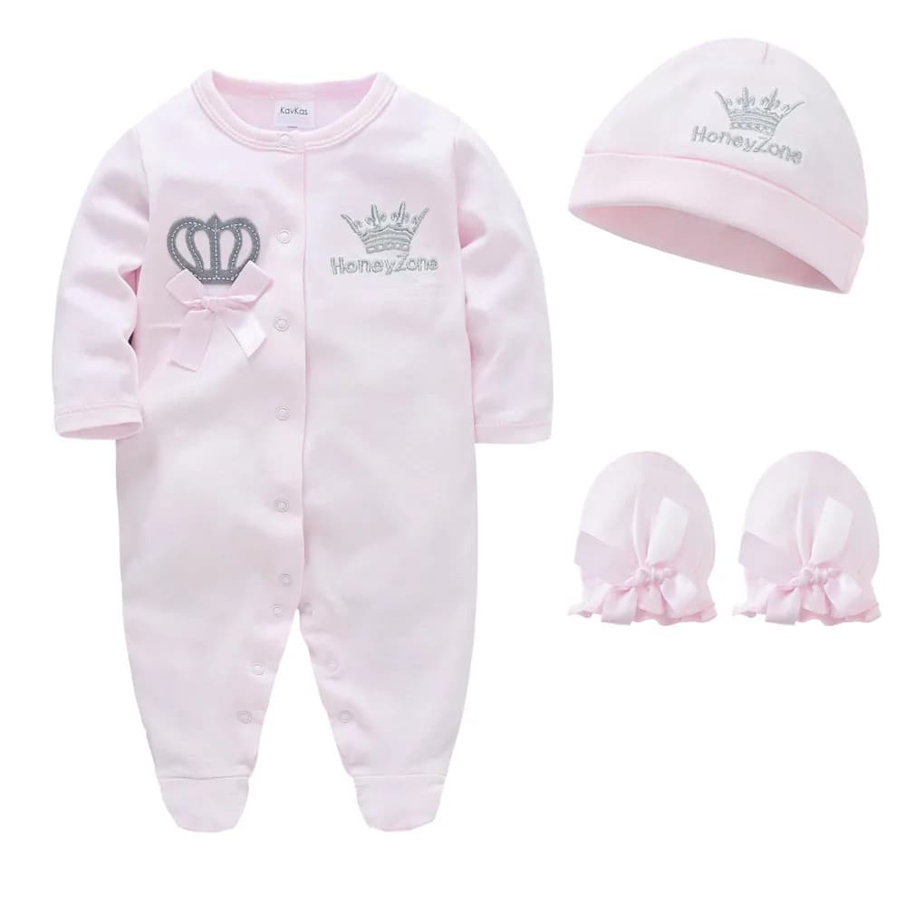 Nouveau-né bébé garçons barboteuse couronne royale Prince 100% coton ensemble de vêtements avec casq