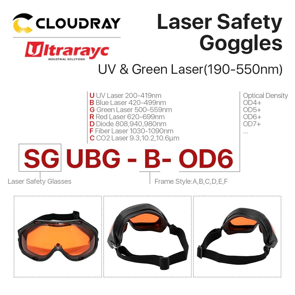 Ultrarayc-Lunettes de sécurité laser, lunettes de protection CE, laser UV, laser bleu et vert, 190 C