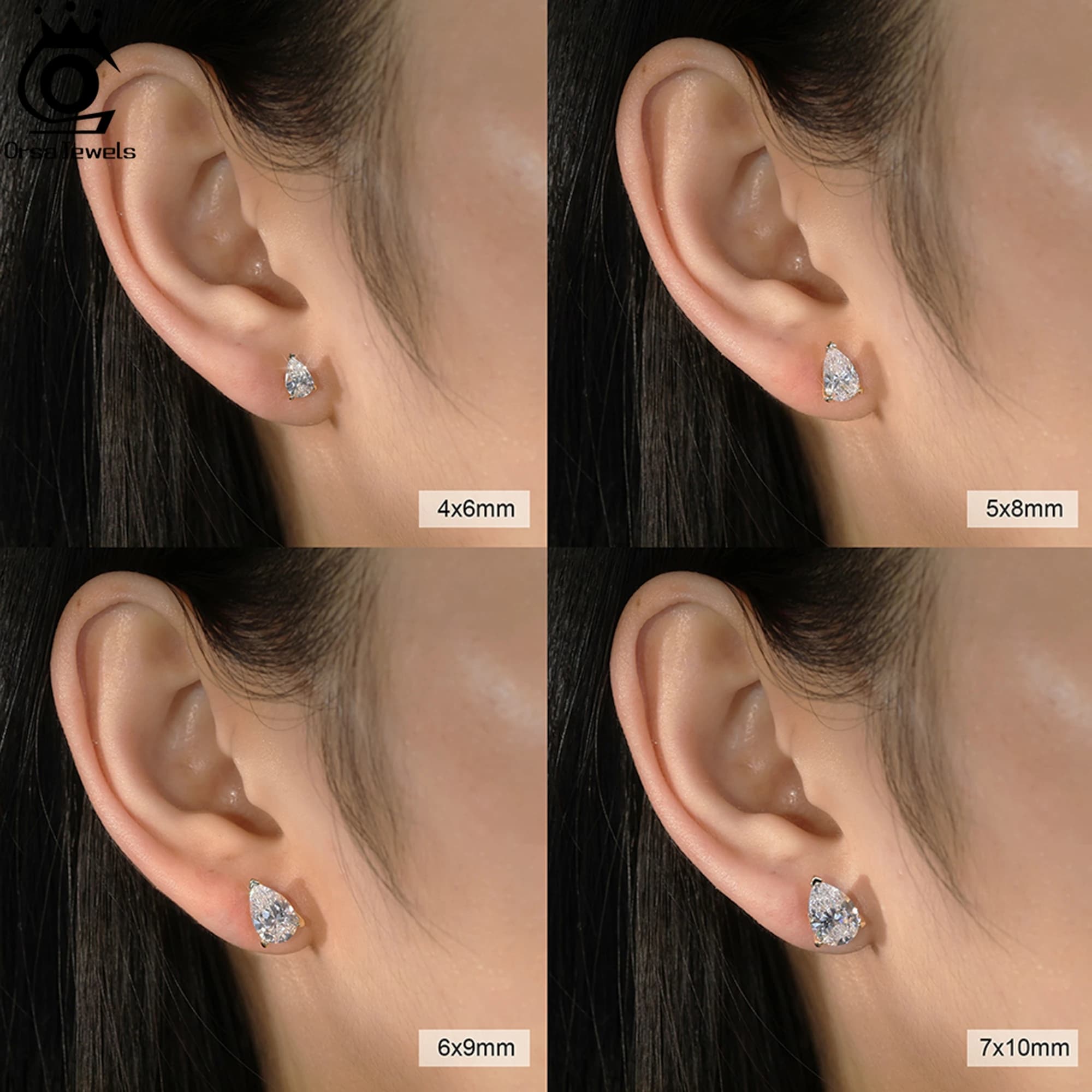 ORSA JEWELS Boucles d'oreilles en argent sterling 925 avec pierre de zircone coupée en forme de gout