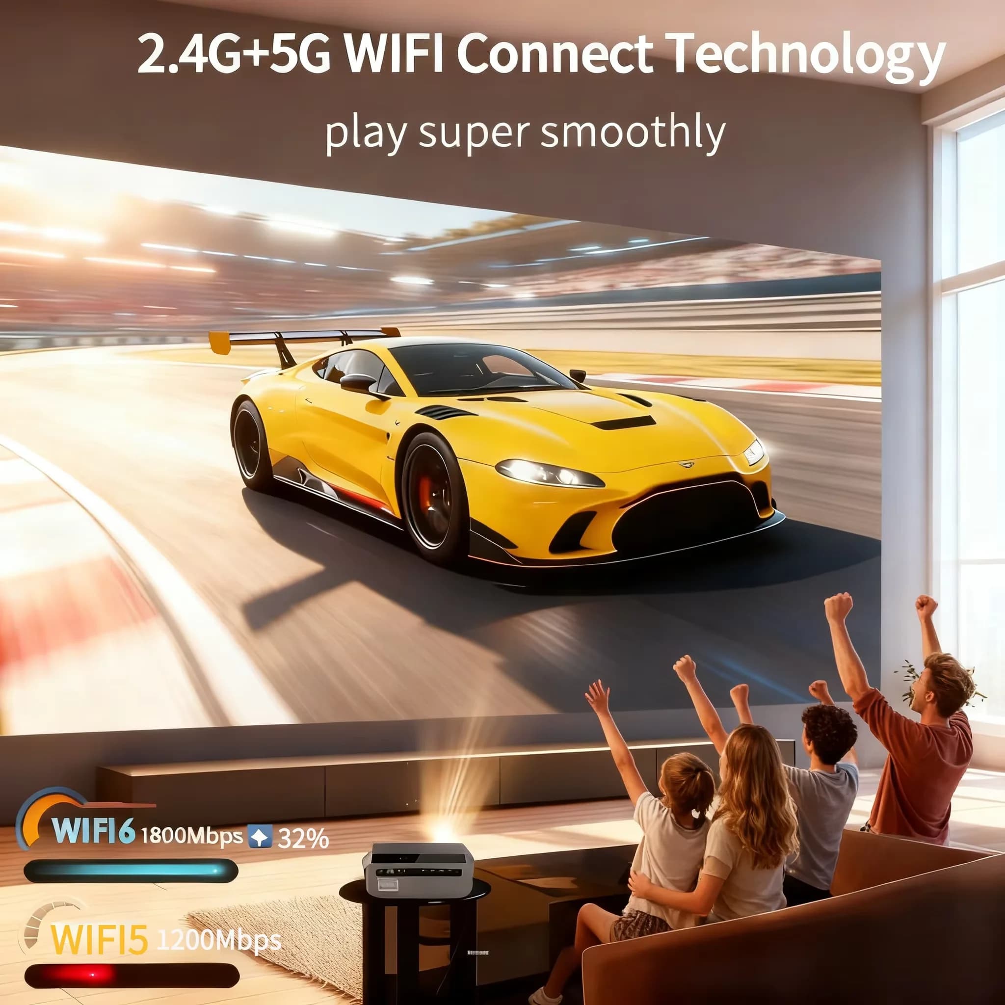 Projecteur vidéo 4K autofocus, 3800 ANSI lumens, Wifi 2.4+5G, Bluetooth, 1080P Full HD HDR, Android 