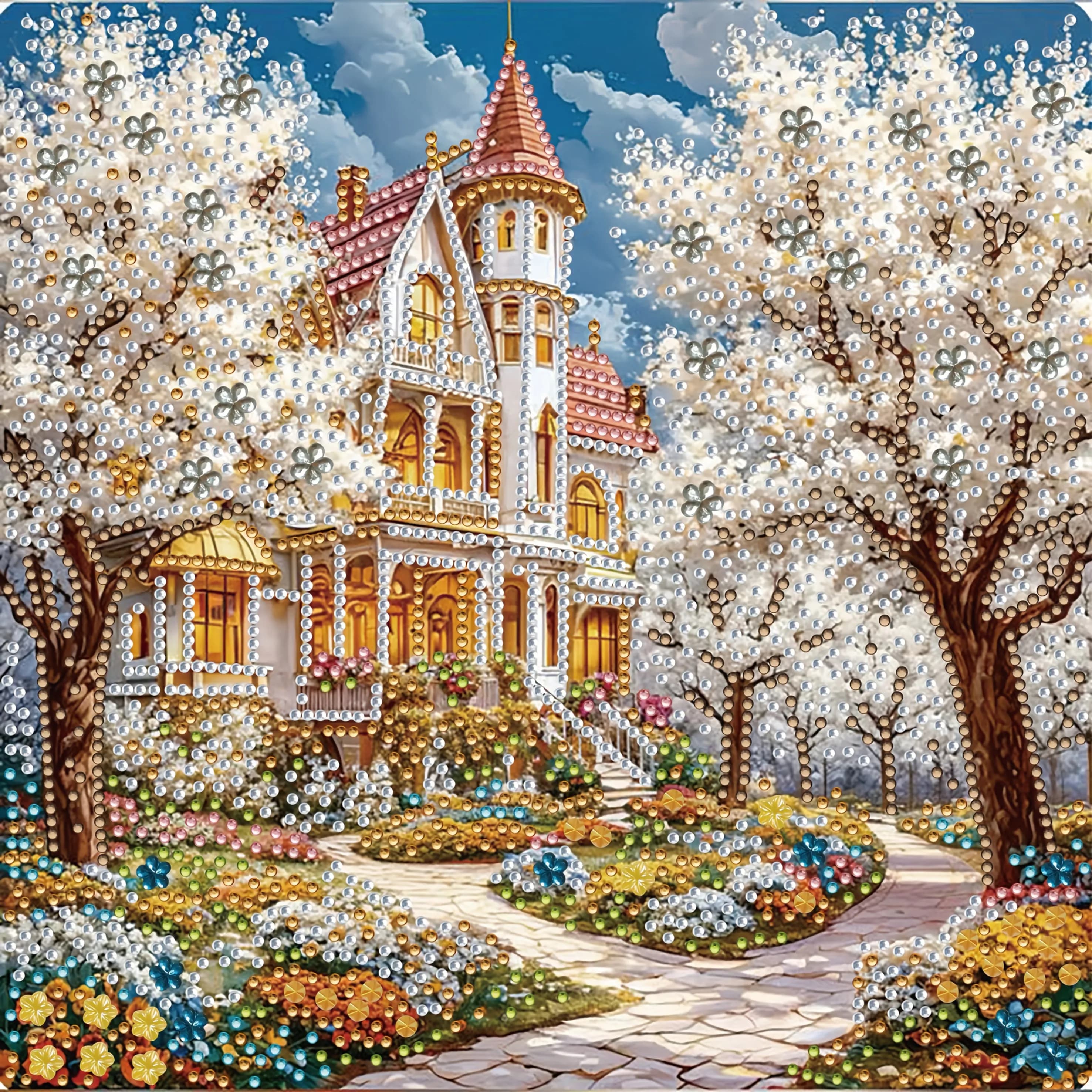 Kit de peinture diamantée Paysage Arbre et Maison |   Artisanat, diamants irréguliers, adaptés au sa