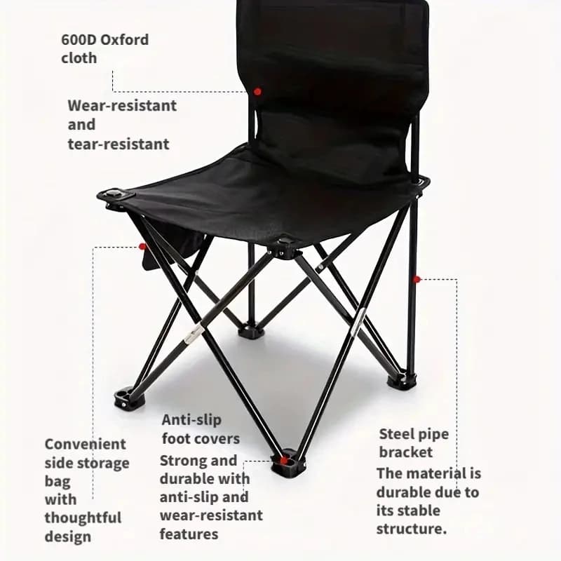 Chaise pliable d'extérieur, chaise de Camping avec poche latérale, chaises de pique-nique en tissu O