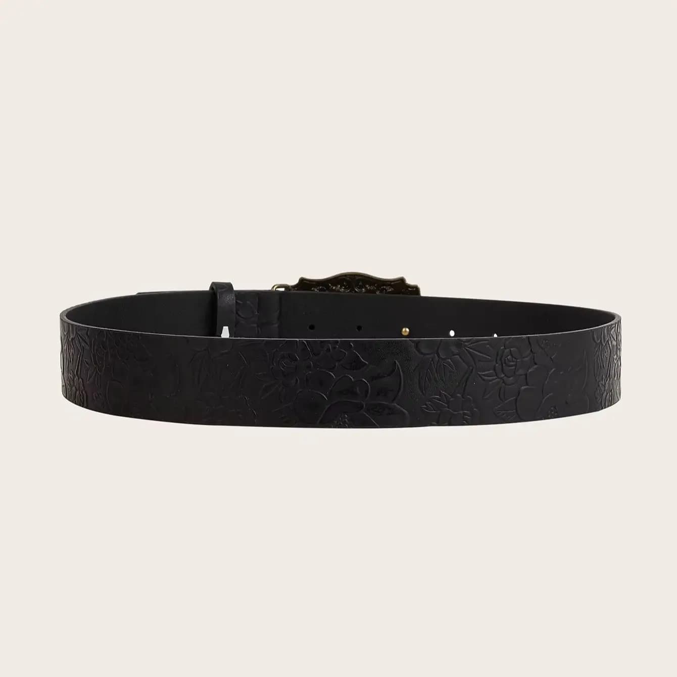 Ceinture en PU à motif de pivoine, boucle tête de cheval neutre, à la mode
