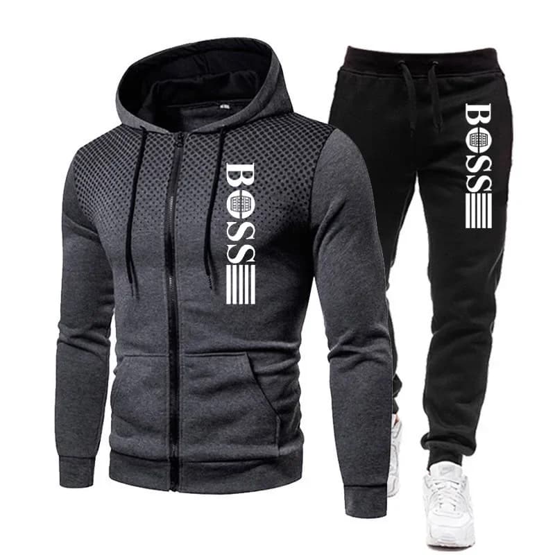Ensemble deux pièces à capuche et pantalon décontracté pour homme, vêtement de sport chaud et fitnes