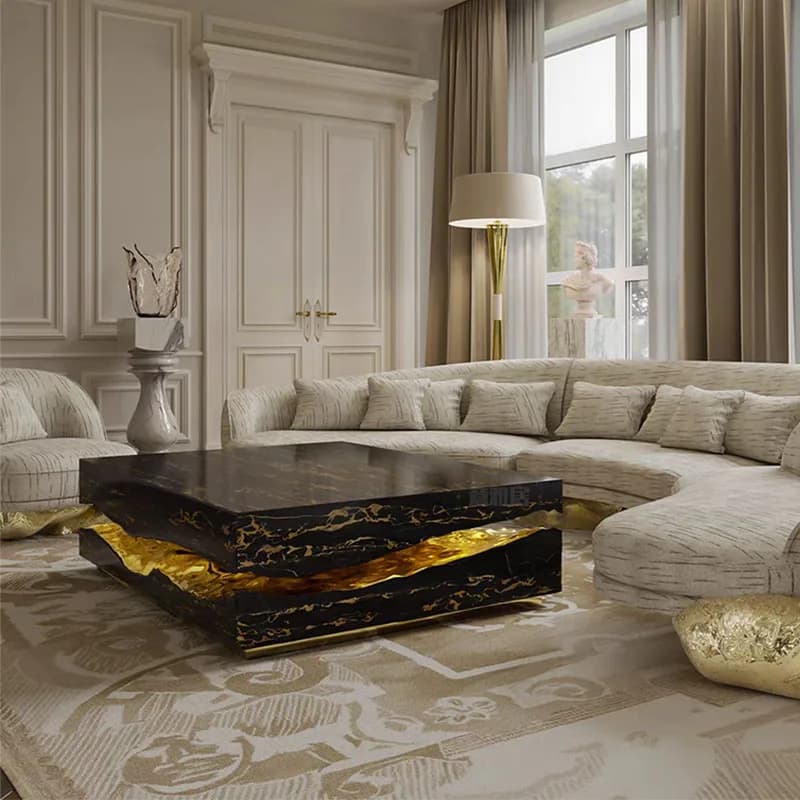 Table basse en marbre italien de luxe sur mesure, toutes tailles, base en métal, pour villa, manoir,