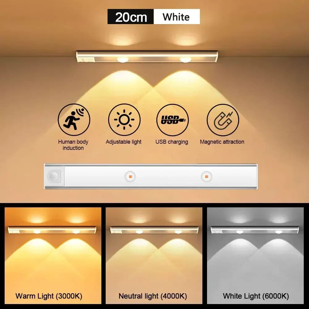 LED armoire veilleuse capteur de mouvement sans fil Ultra mince sous armoire lampe pour cuisine cham